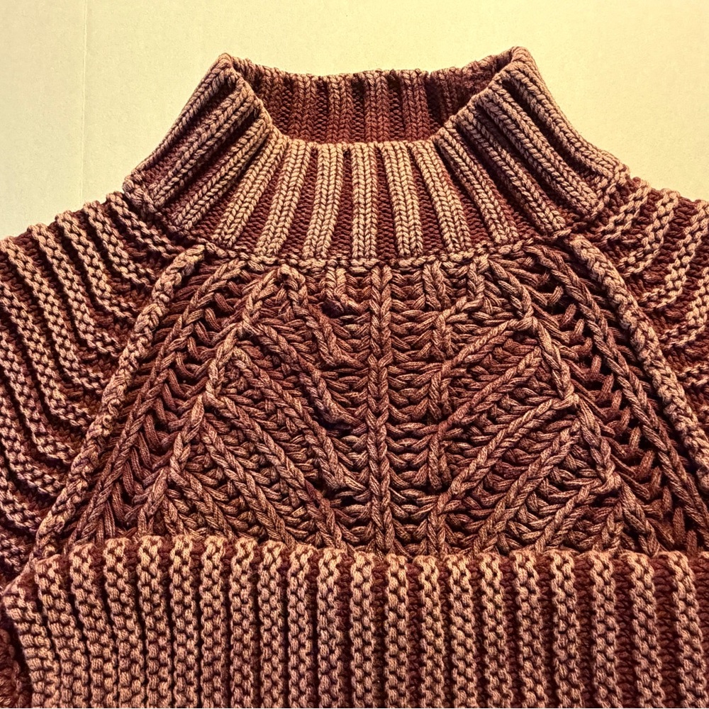 Free People Sweetheart Mock Neck Chunky Knit Acid Wash Sweater Garnet Grotto S - Picture 7 of 16